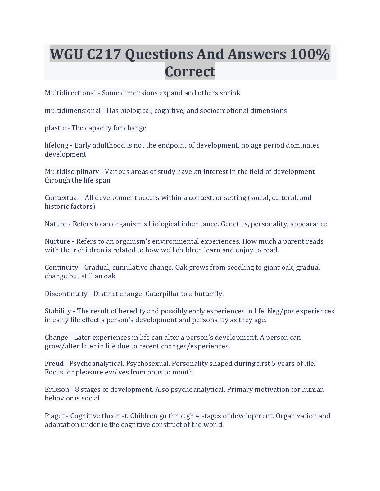 Preview of WGU C217 Questions And Answers 100% Correct